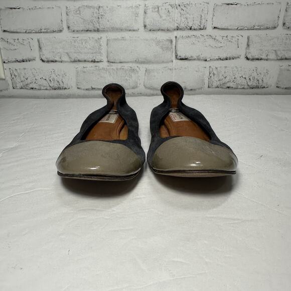 Lanvin Blue Suede And Gray Beige Cap Toe Ballerina Flats Womens Size 8.5 / 40.5 - Picture 4 of 9